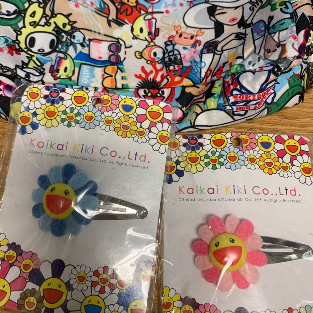 Tokidoki Cosmetic Makeup Zipper Bag & Takashi Murakami Flower Hairclips